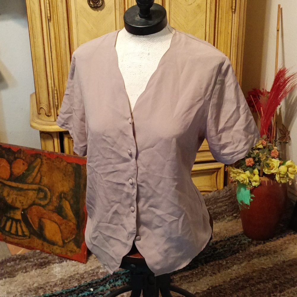 Womens Light weight suit Blouse Neutral tan Med short sleeve ANNA and FRANK - Picture 5 of 5